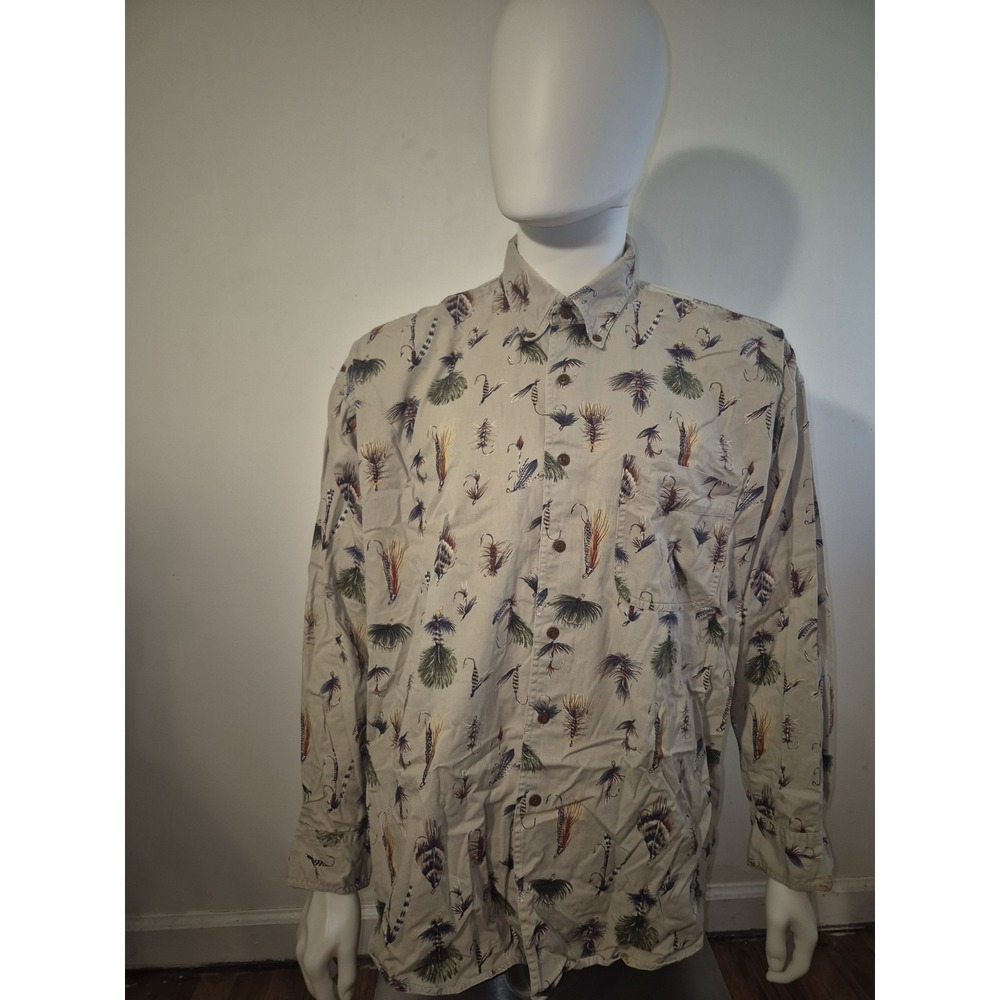 Vintage Chaps Shirt Adult Large Fly Fishing Novelty Outdoor Long Sleeve Button